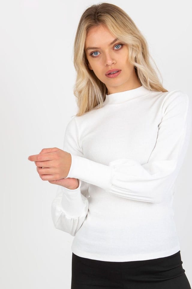 Love Lace Love Lace Women's Long Sleeve Ribbed Blouse with Wide Cuffs Style 174729 in White - 3