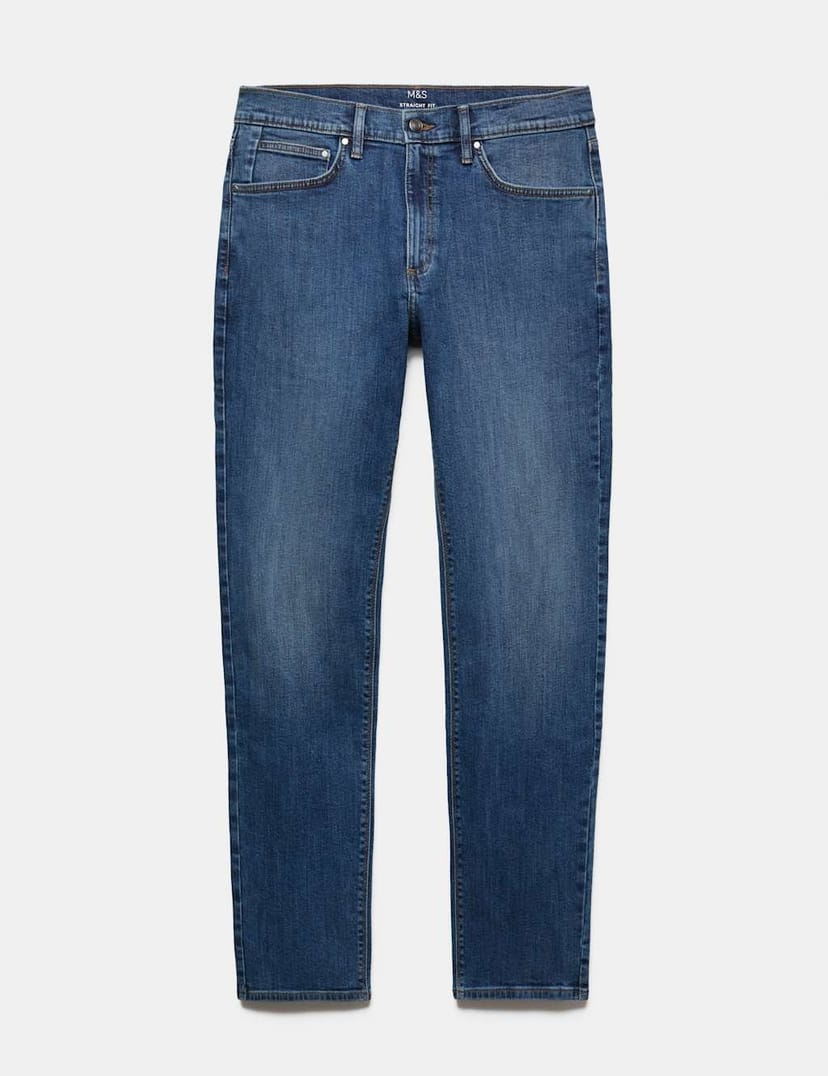 Marks & Spencer M&S Straight Fit Stretch Jeans Blue Denim - 1