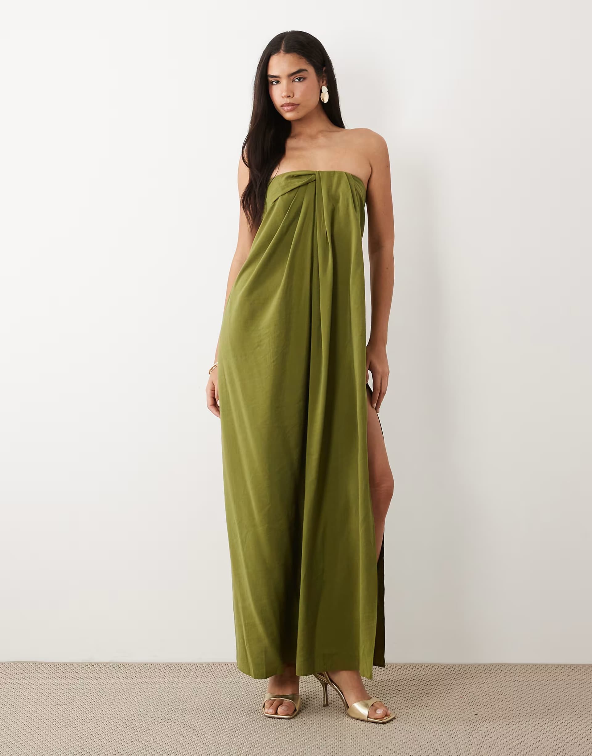 ASOS ASOS DESIGN drape bandeau maxi dress in olive green