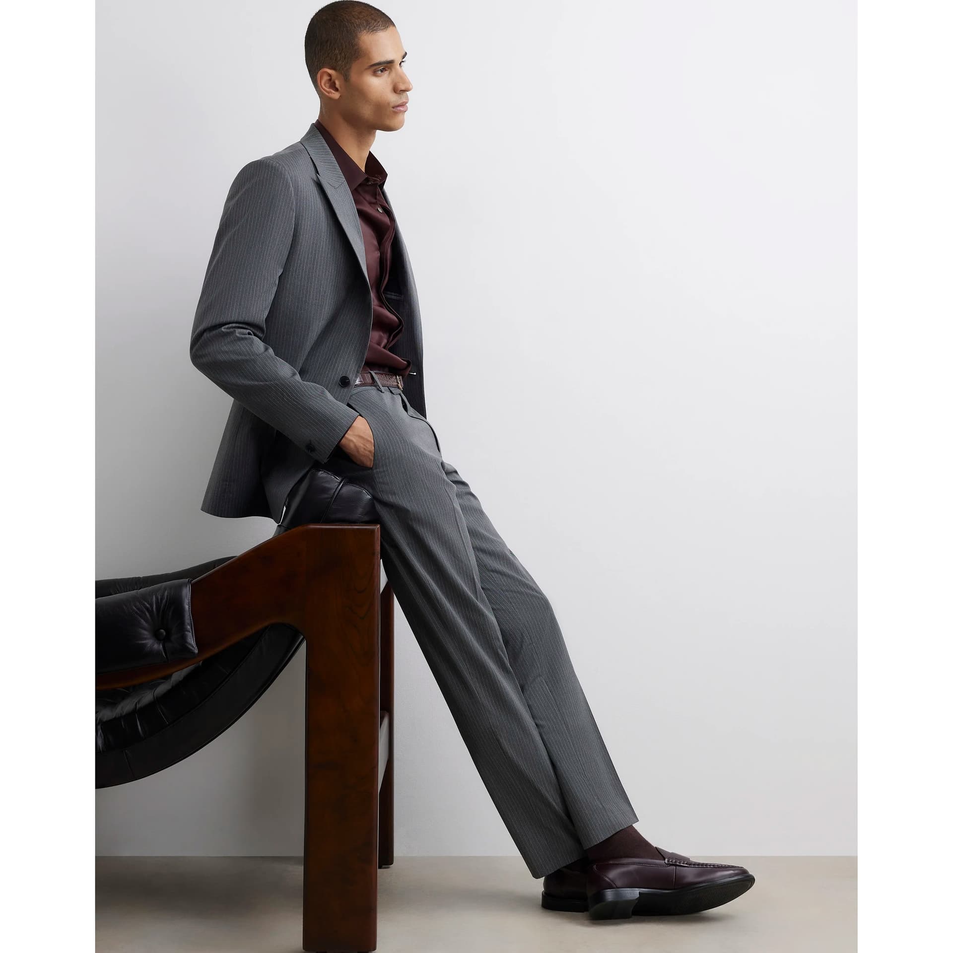 River Island Mens River Island Grey Slim Fit Pinstripe Suit Trousers