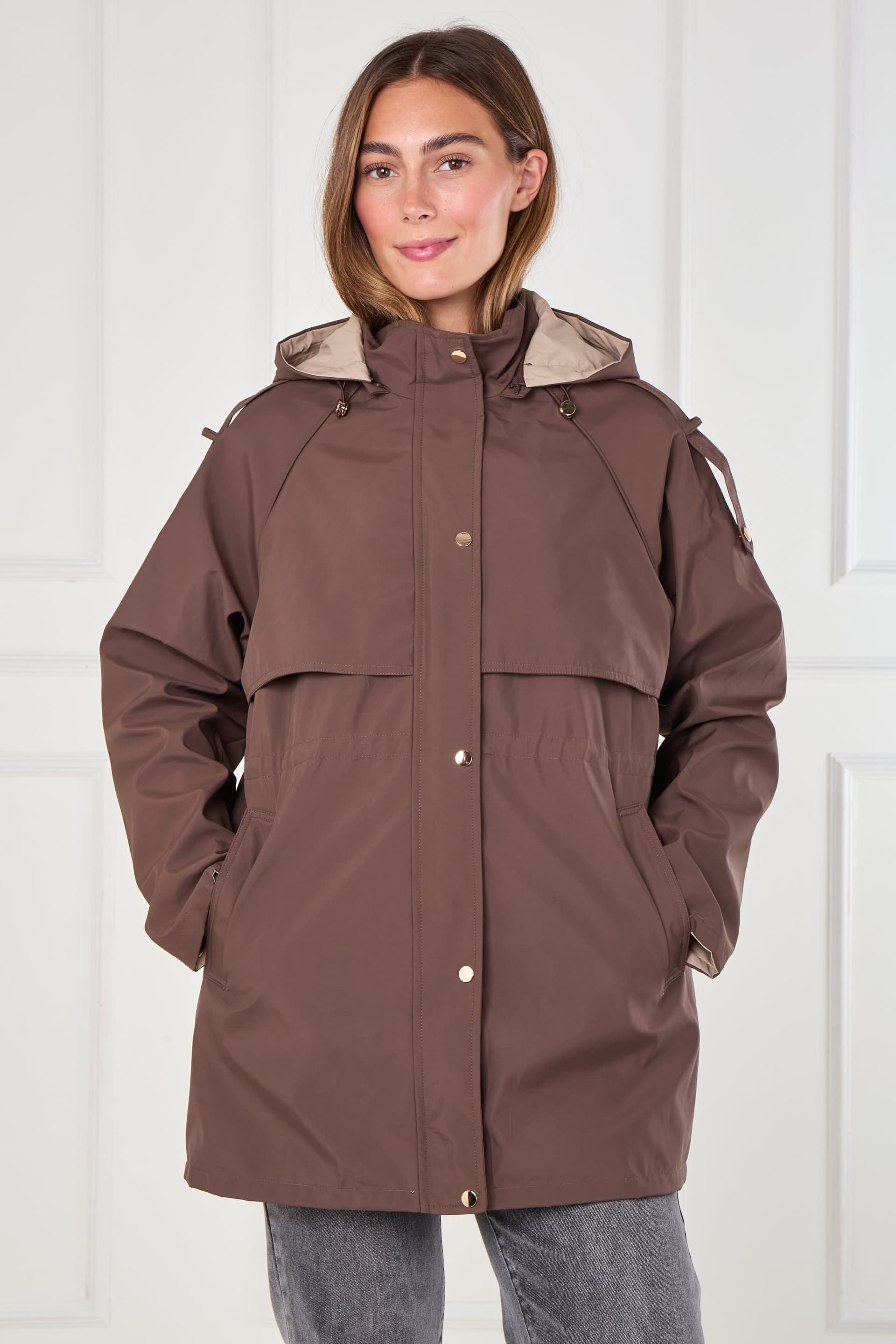 Love Sunshine Love Sunshine Women's Chocolate & Stone Reversible Parka in Brown