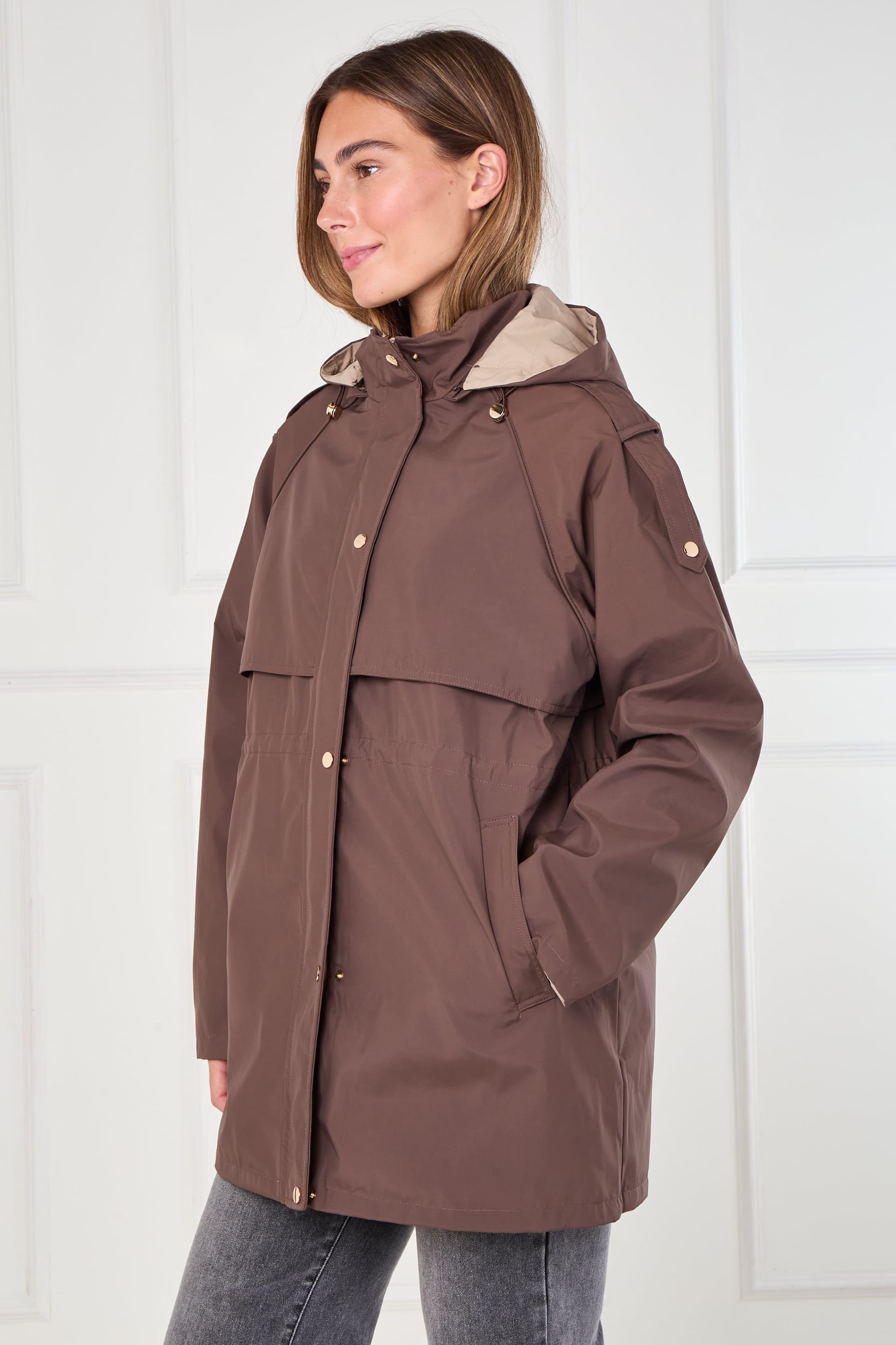 Love Sunshine Love Sunshine Women's Chocolate & Stone Reversible Parka in Brown - 4