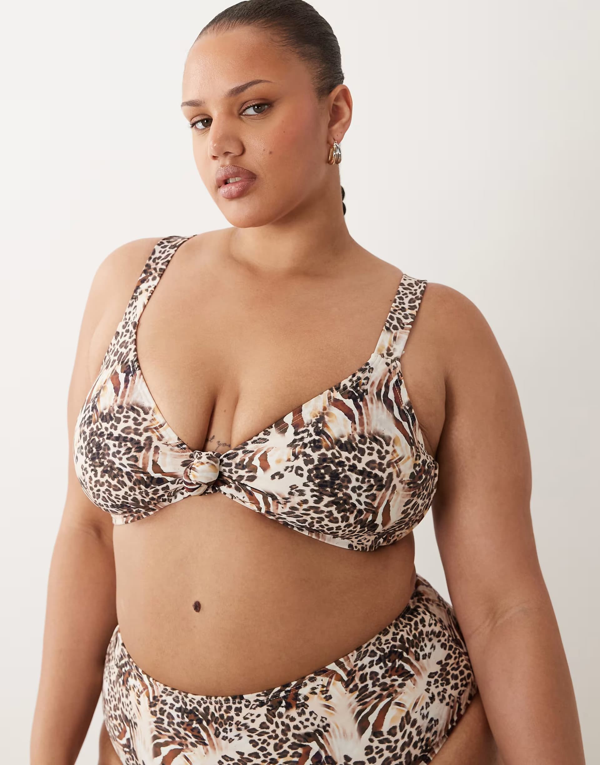 ASOS South Beach Curve knot front bikini top in leopard print