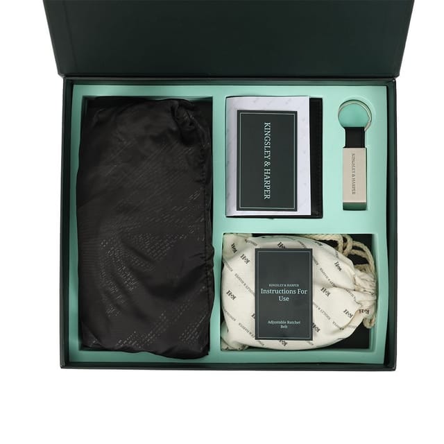 Kingsley & Harper Kingsley & Harper Men's Commuter Travel Essentials Set - Belt, Wallet, Keyring & Raincoat in Black - 2