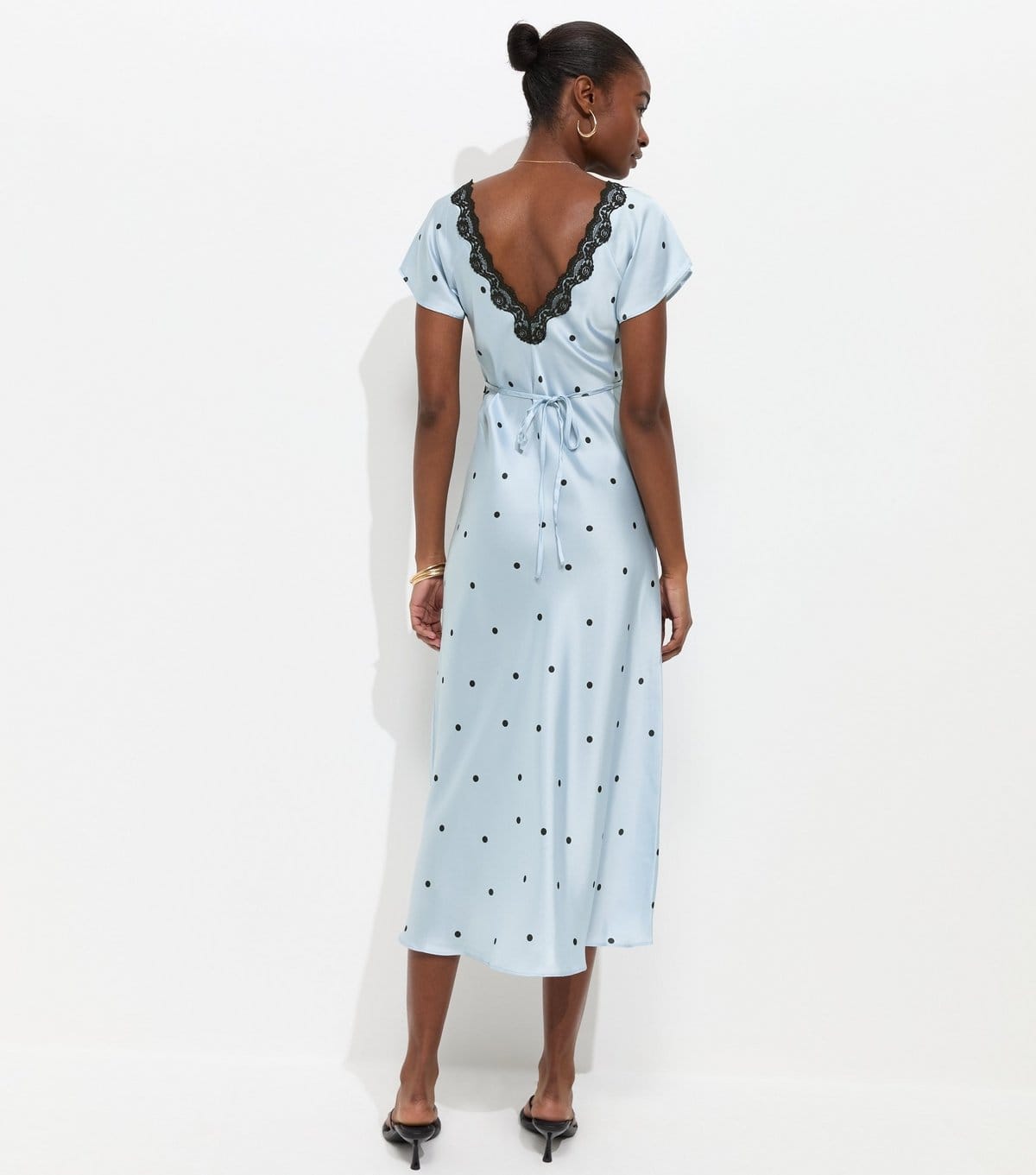 New Look Women's Blue Satin Polka Dot Lace Trim Midi Dress New Look - 4