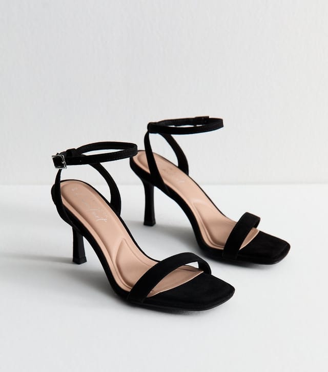 New Look Women's Black Faux Suede Square Toe Stiletto Sandals New Look - 2