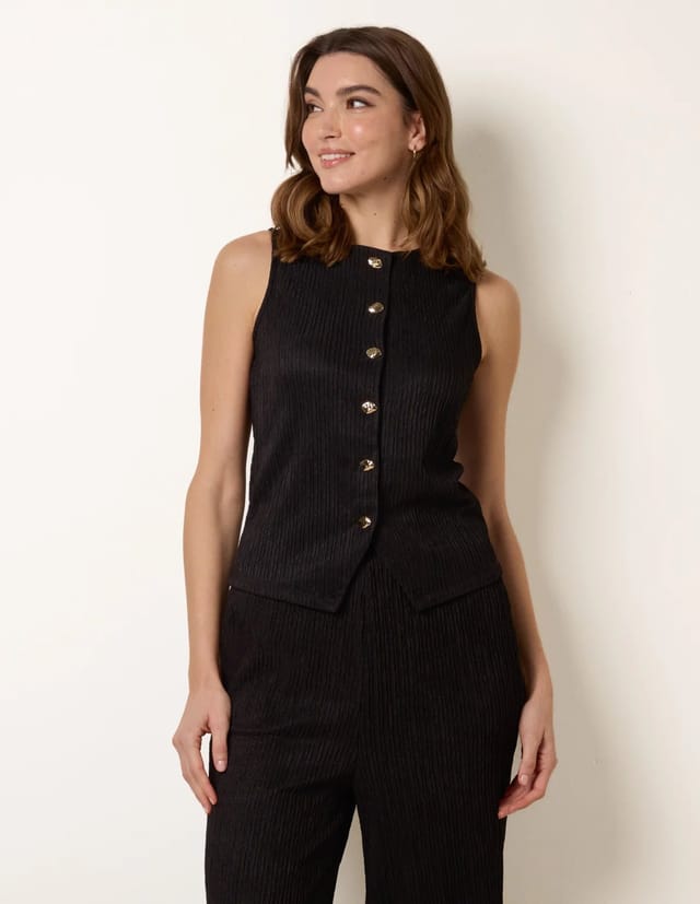 Blue Vanilla Crew Neck Button Through Vest - 2