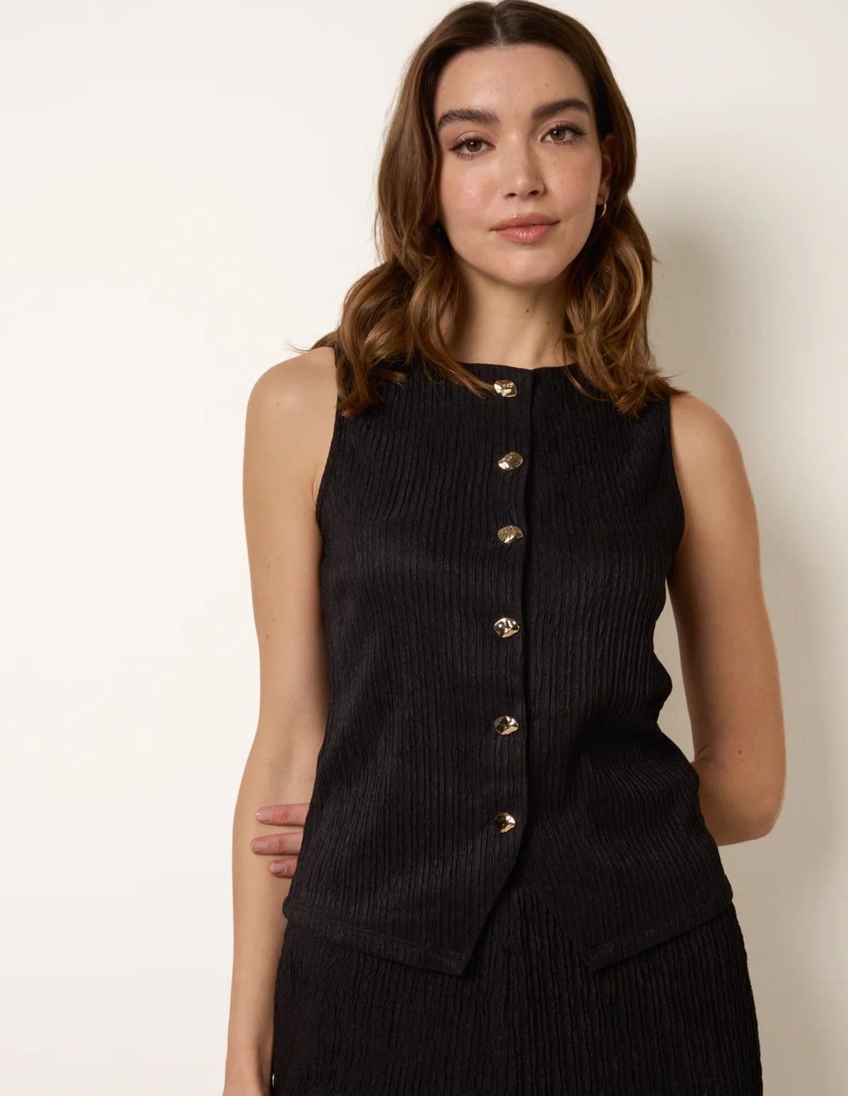 Blue Vanilla Crew Neck Button Through Vest - 4