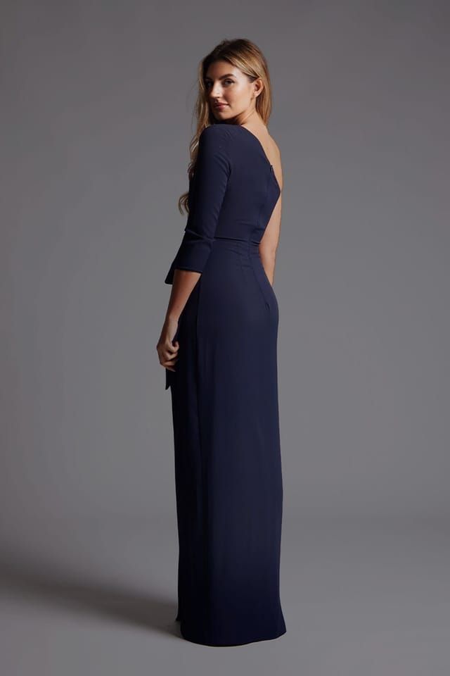 Vesper Vesper Women's One Sleeve Ruched Detail Maxi Dress In Navy - 3