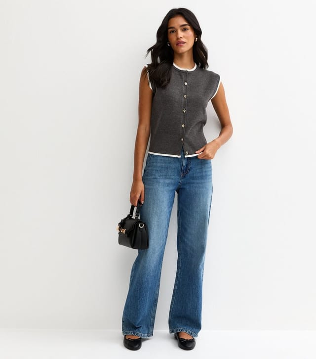 New Look Women's Dark Grey Contrast Trim Knit Waistcoat New Look - 3