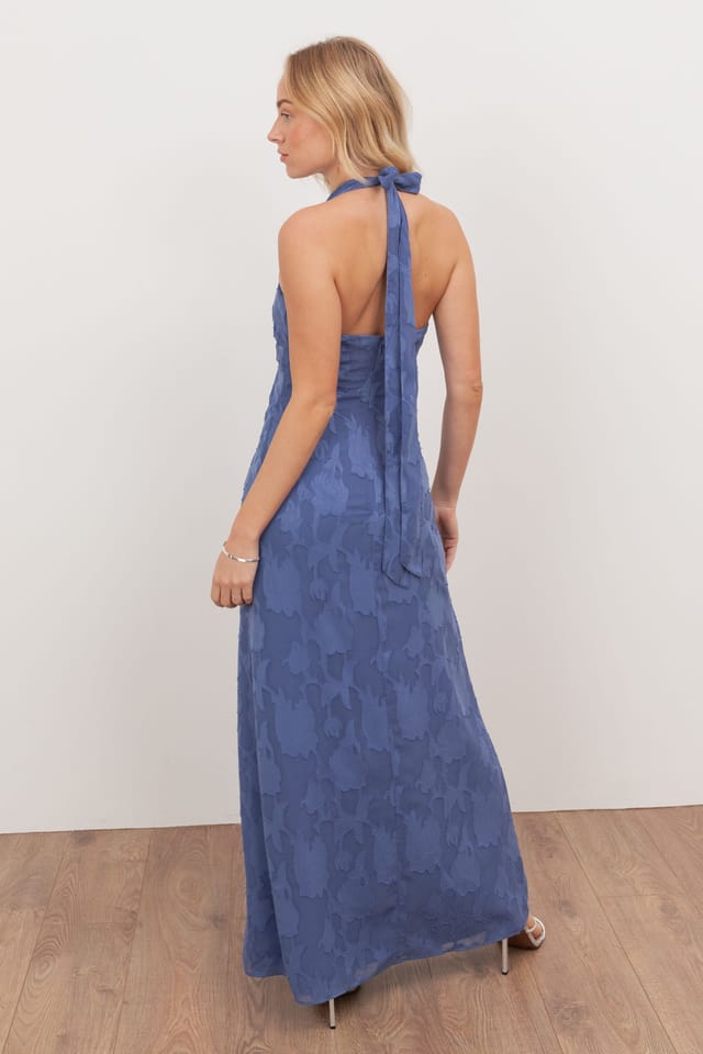 Anaya with Love Anaya with Love Women's Floral Burnout Halter Neck Maxi Dress in Blue - 2