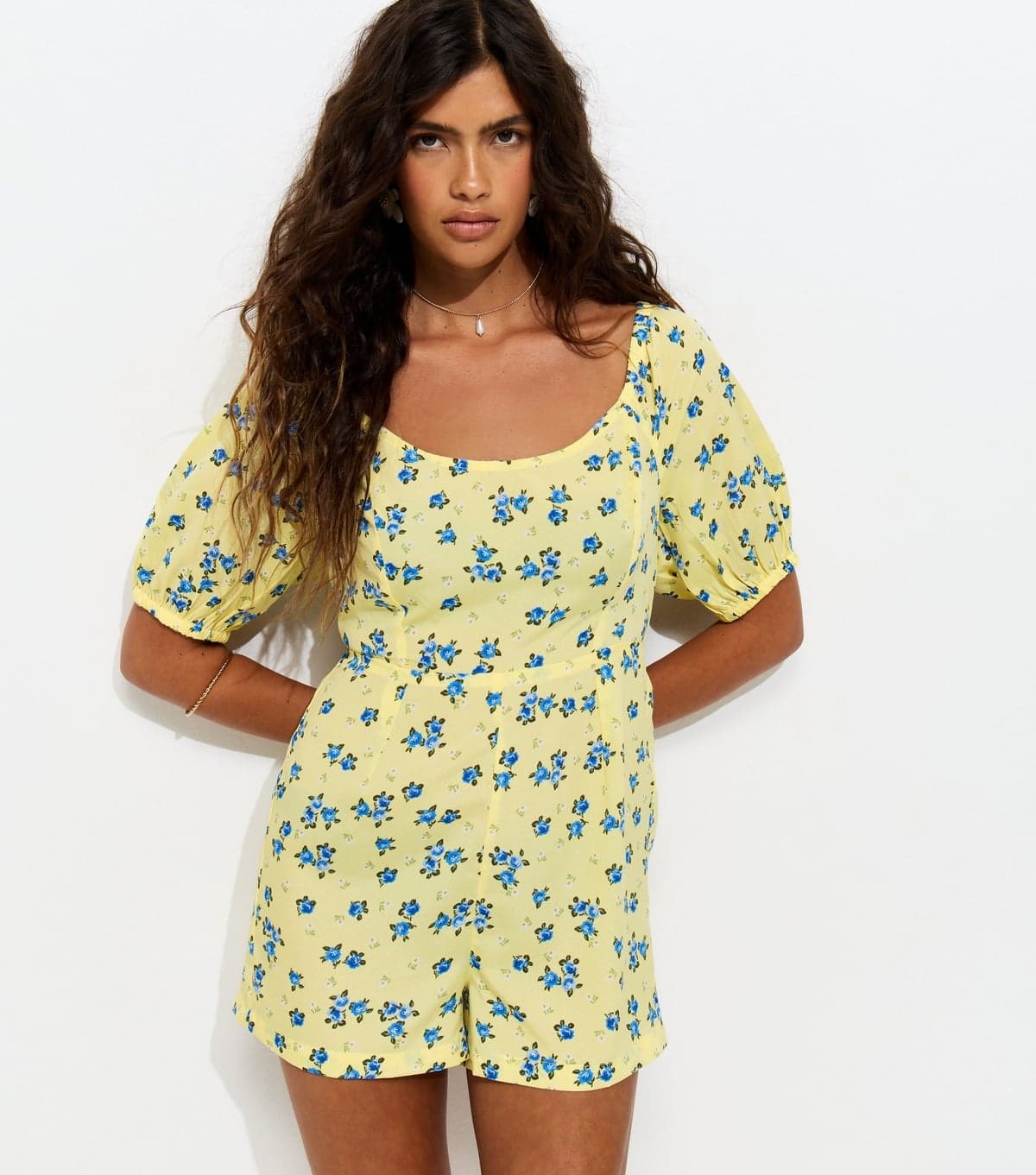 New Look Women's Light Yellow Crepe Ditsy Tie Back Playsuit New Look