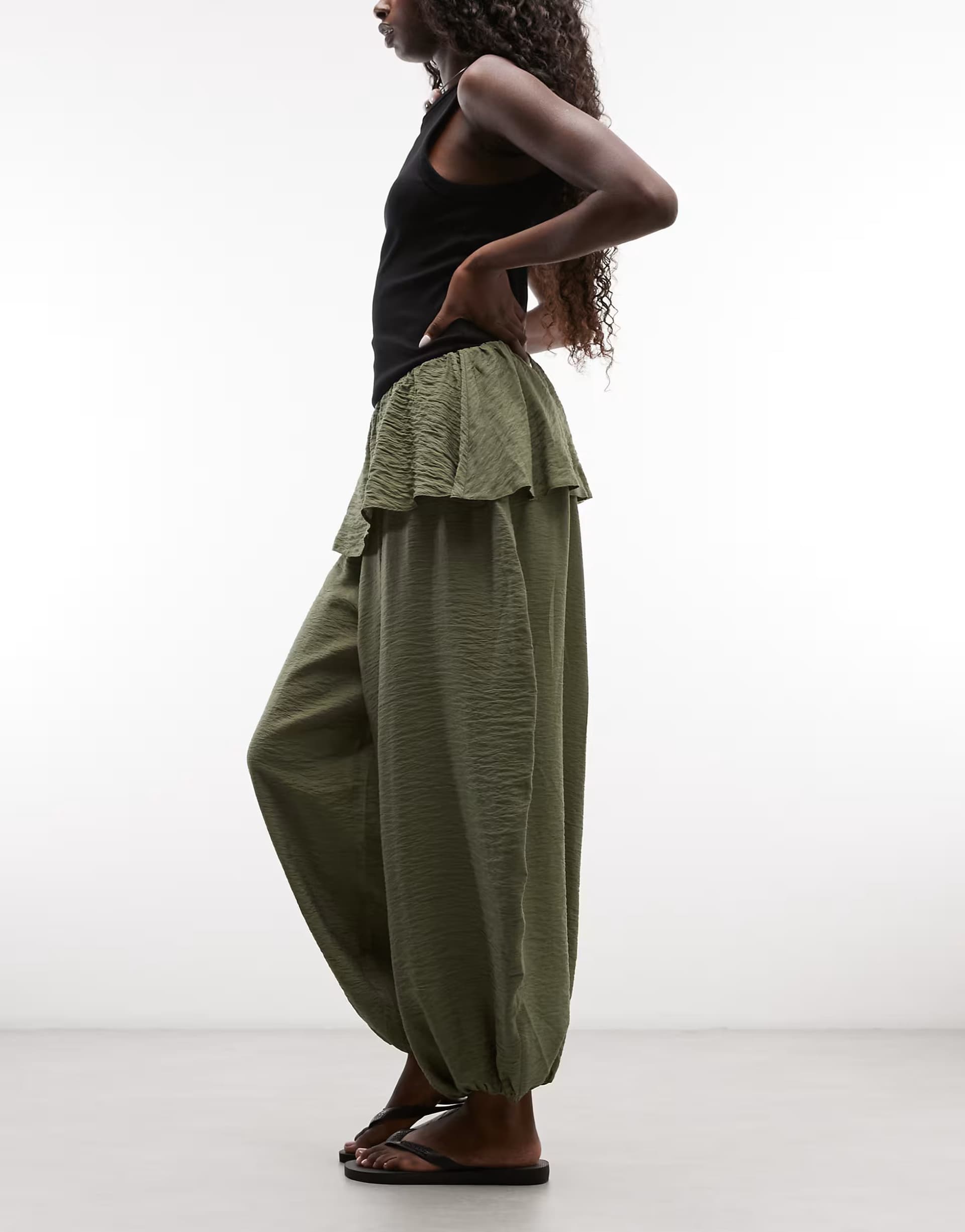 ASOS ASOS Khaki Balloon Trousers With Skirt Detail