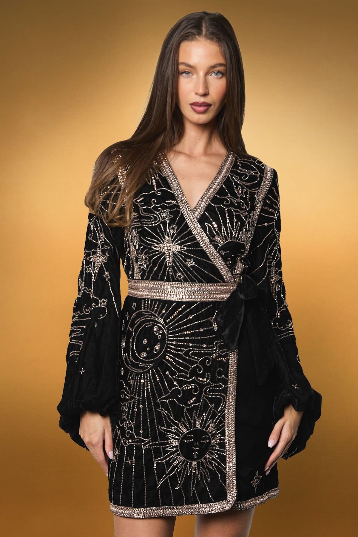 Coast Coast Women's Party Sequin Velvet Wrap Mini Dress in Black