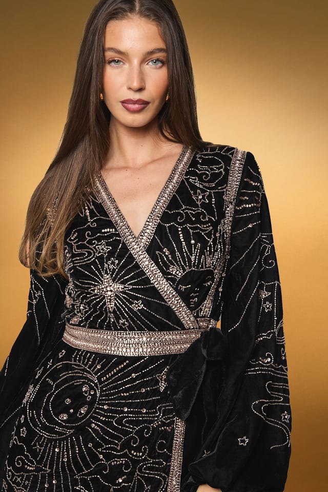 Coast Coast Women's Party Sequin Velvet Wrap Mini Dress in Black - 2