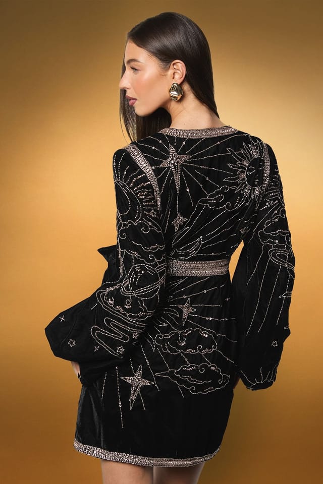 Coast Coast Women's Party Sequin Velvet Wrap Mini Dress in Black - 3