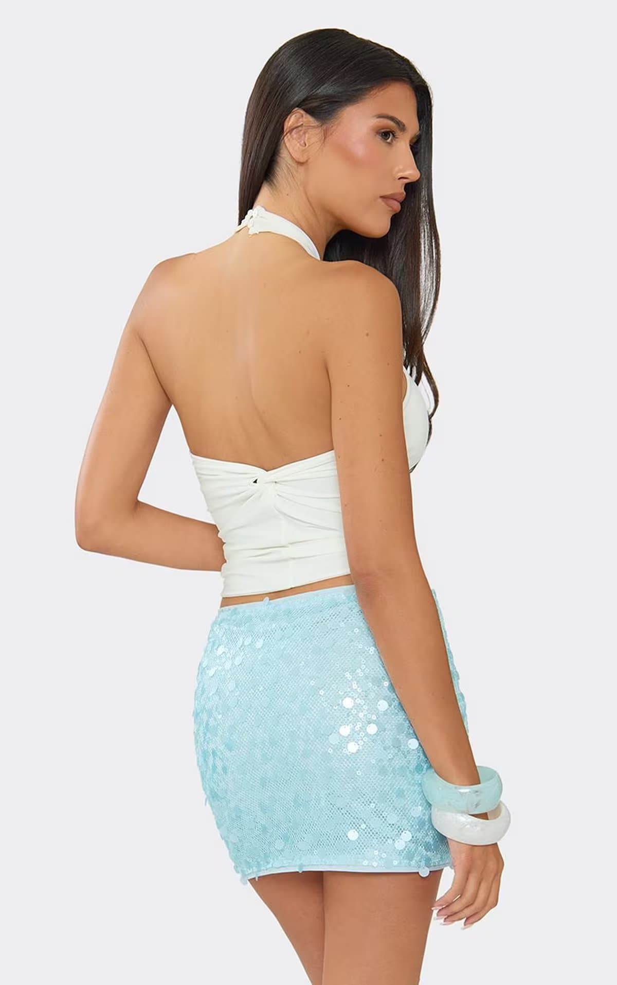 EGO Mid Rise Mini Skirt In Blue Sequin, Women's Size UK 6