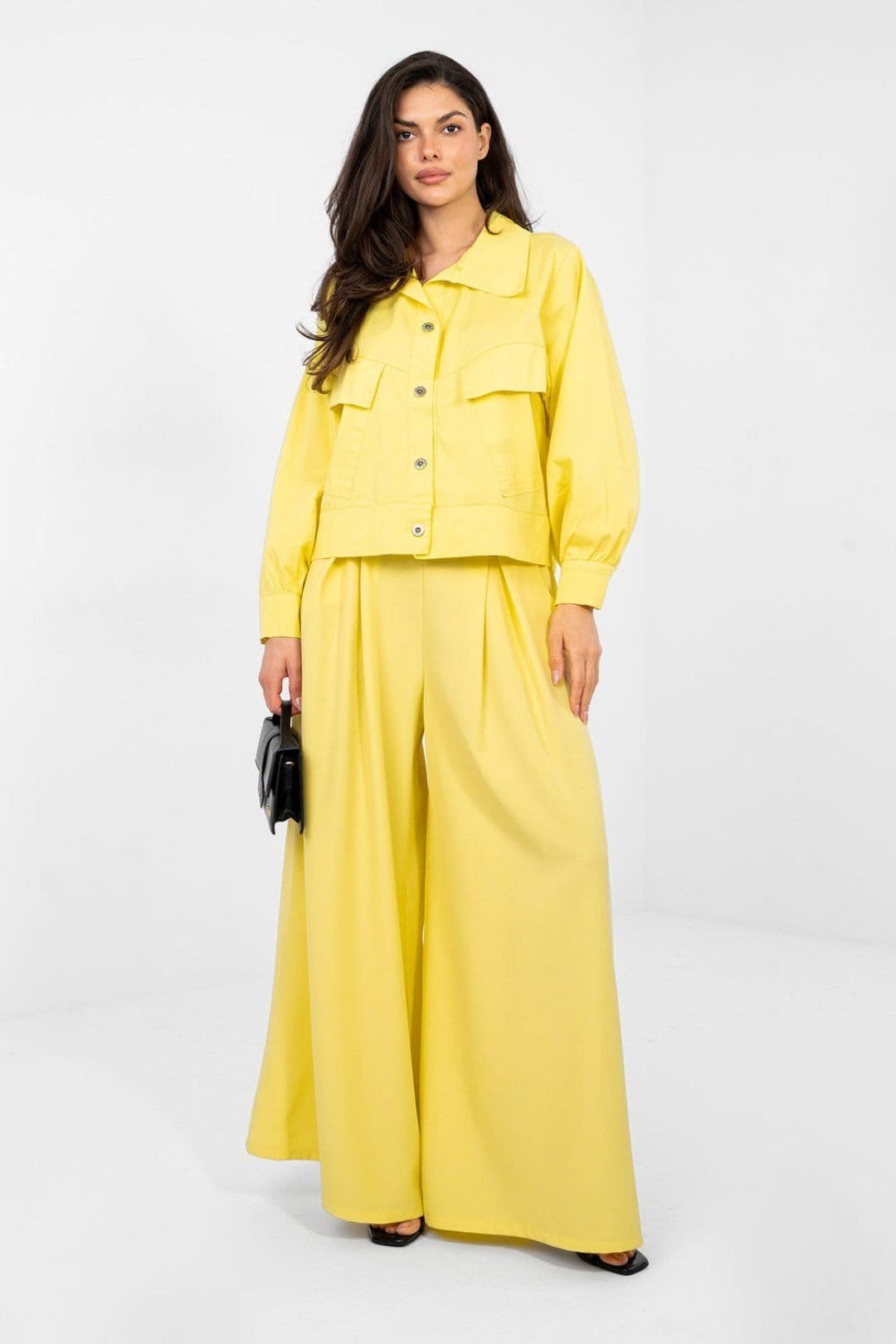 Love Lace Yellow Cotton Poplin Shirt with Pockets