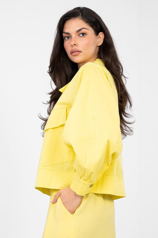 Love Lace Love Lace Women's Cotton Poplin Shirt with Pockets in Yellow - 2