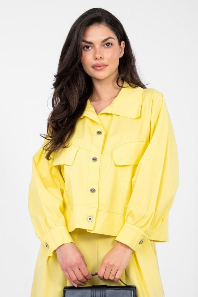 Love Lace Love Lace Women's Cotton Poplin Shirt with Pockets in Yellow - 3