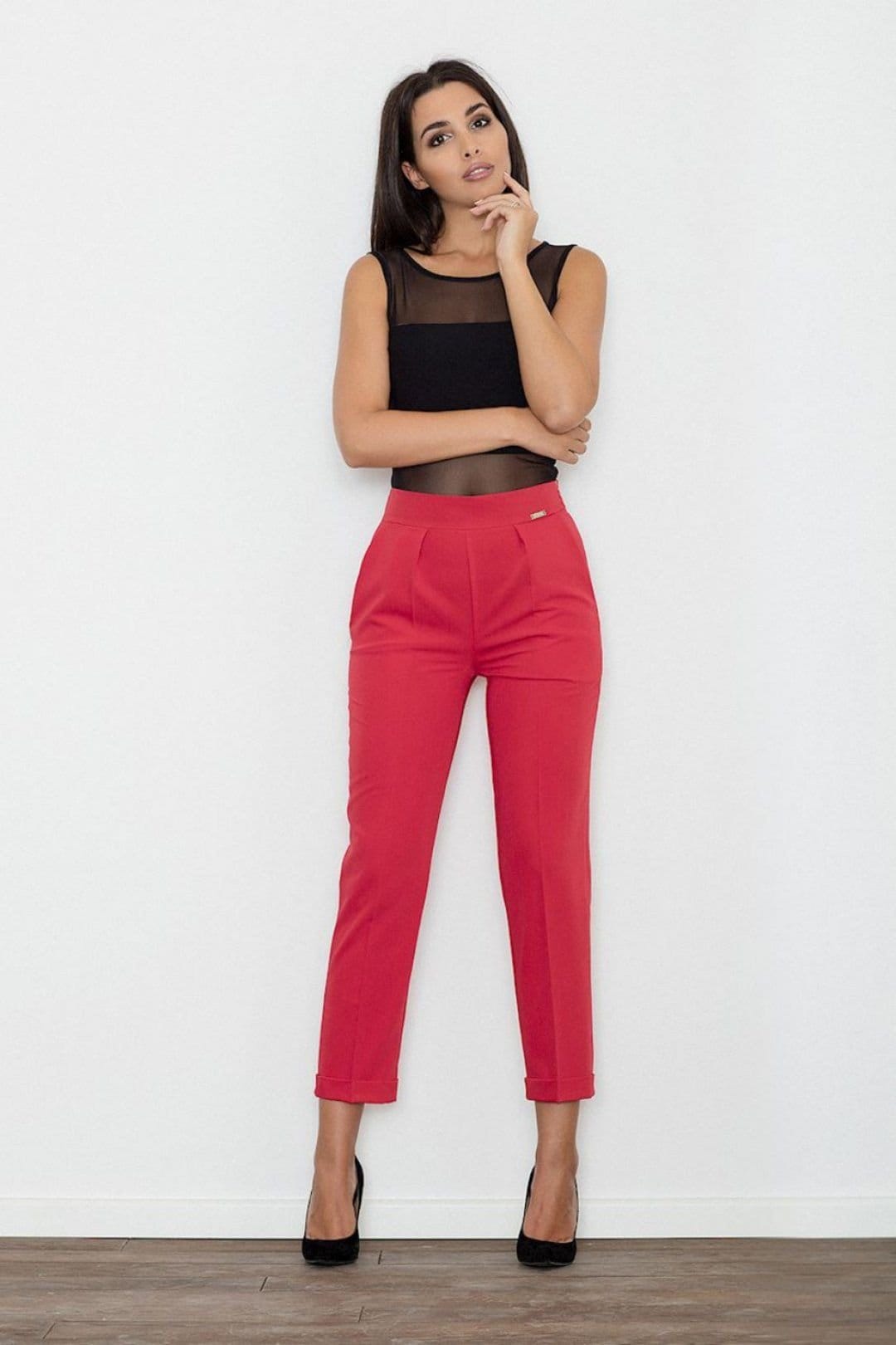 Love Lace Red Fine Fabric Cropped Elegant Trousers
