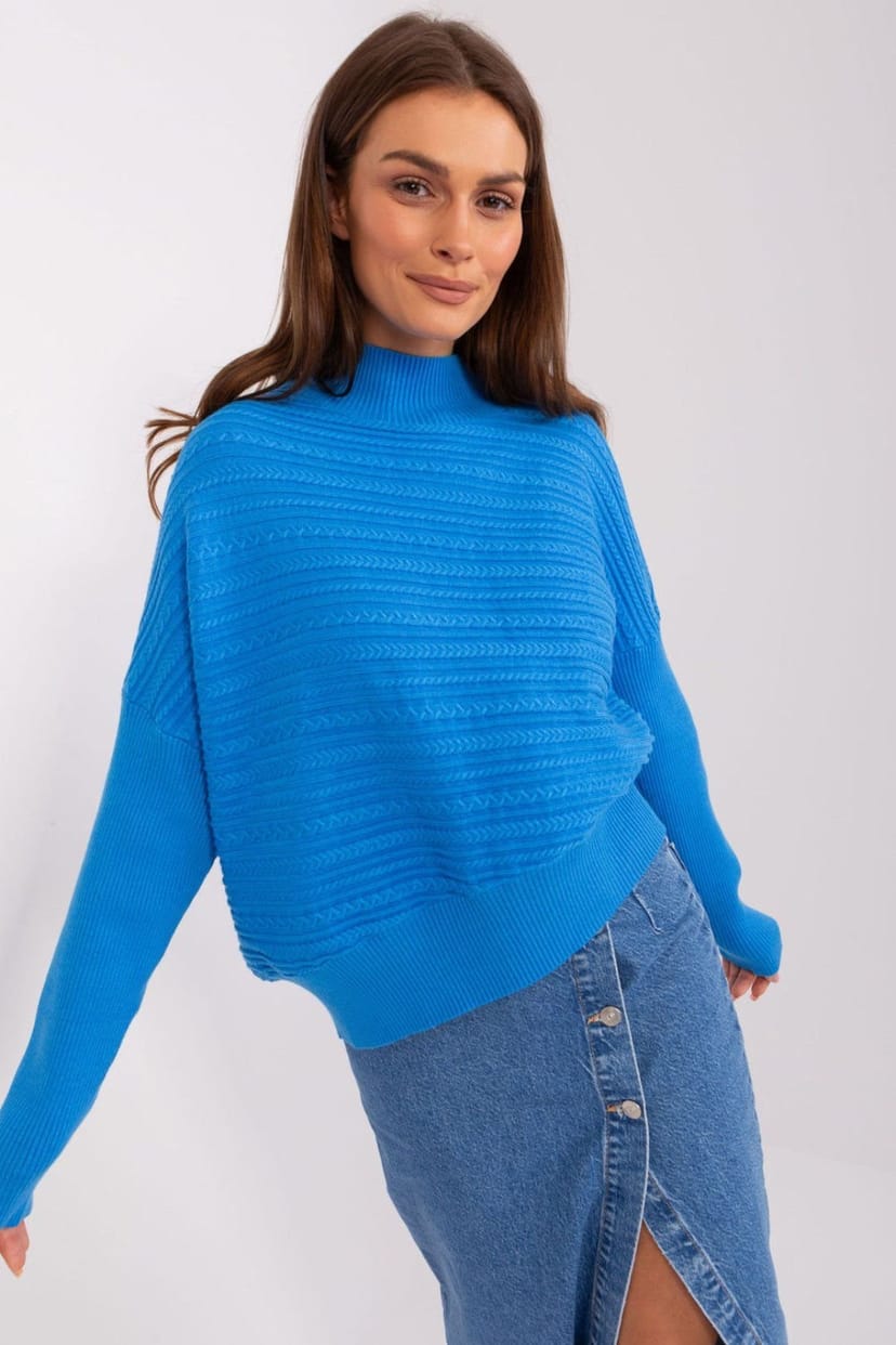 Love Lace Love Lace Women's Variegated Texture Low Turtleneck Sweater Style 186570 in Blue - 1