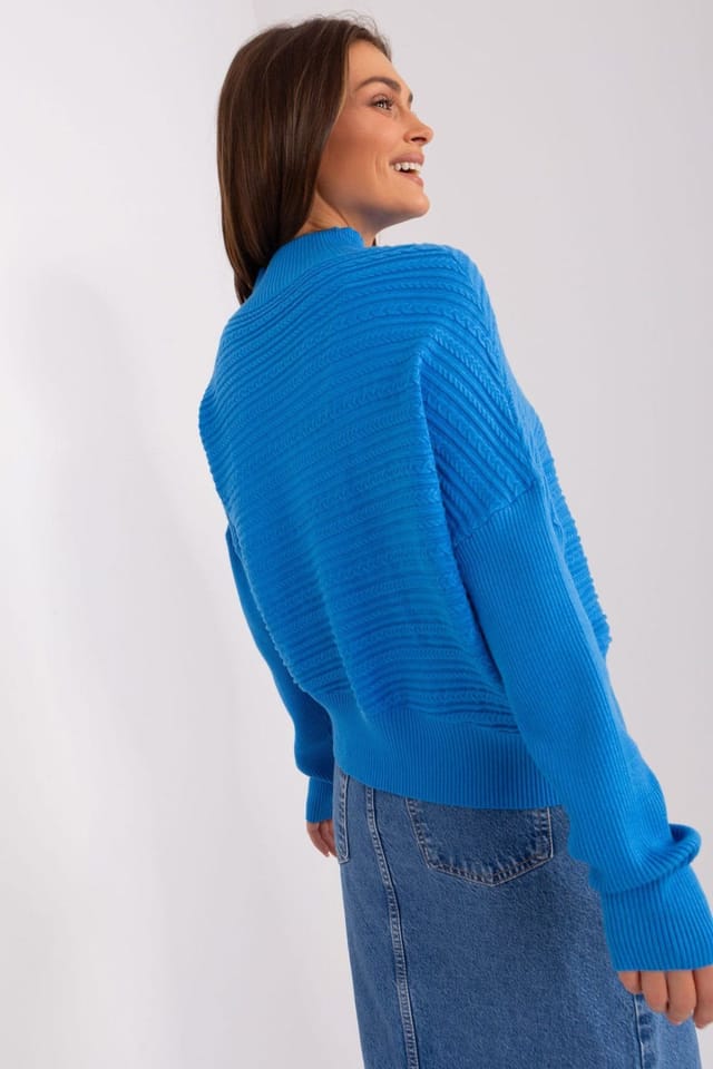 Love Lace Love Lace Women's Variegated Texture Low Turtleneck Sweater Style 186570 in Blue - 3