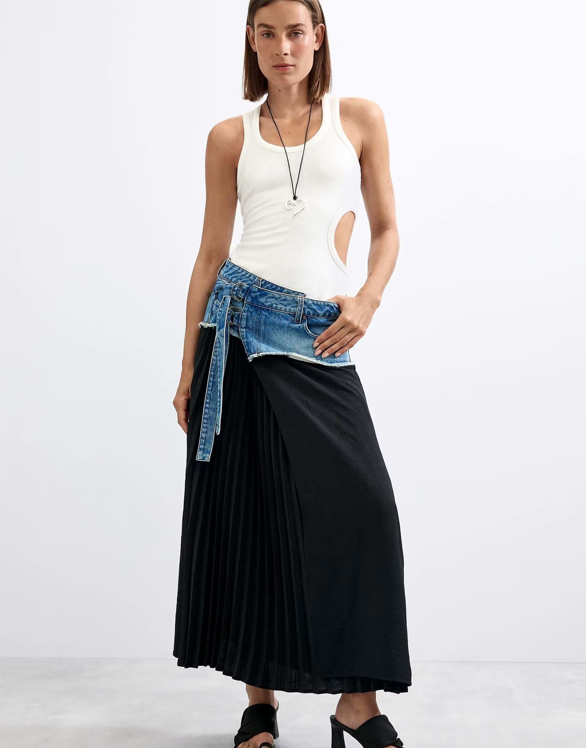 ASOS Desigual Long pleated denim skirt in blue