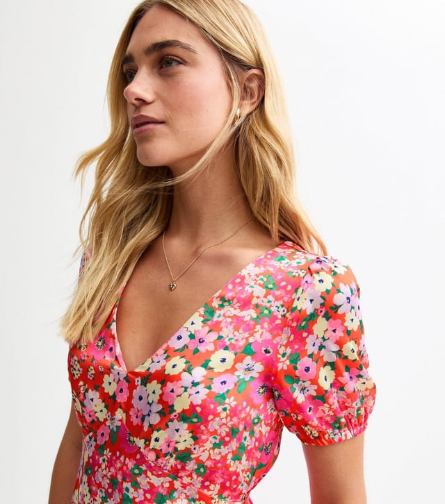 New Look Women's Pink Floral Print Satin Mini Dress New Look - 2