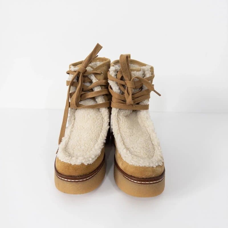 Sam Edelman Sam Edelman Shaw Lace Up Boots Suede Leather Chunky UK 3.5 Sherpa Fleece