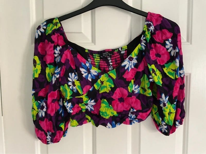 Bershka Multi-Colour Floral 3/4 Sleeved Top