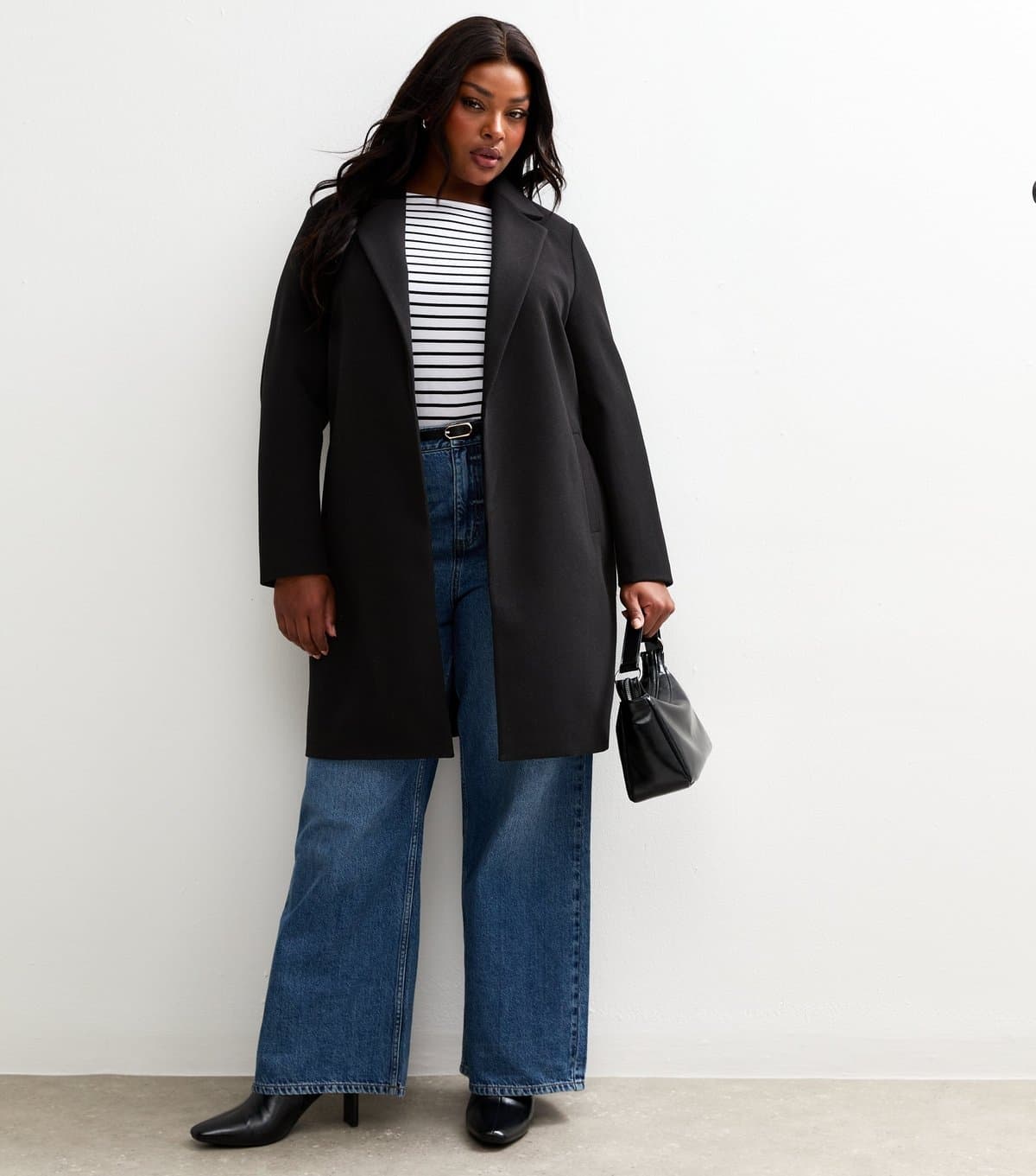 New Look Women's Plus Size Black Unlined Open Front Formal Coat Curves New Look