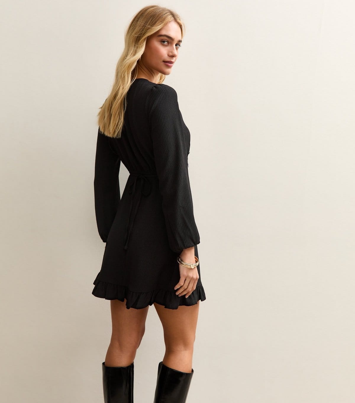 New Look Women's Black Lace Trim long Sleeve Mini Dress New Look - 4