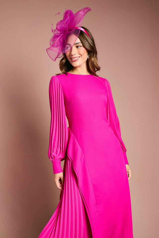 Coast Coast Women's Long Sleeve Pleated Crepe Midaxi Dress in Pink - 2