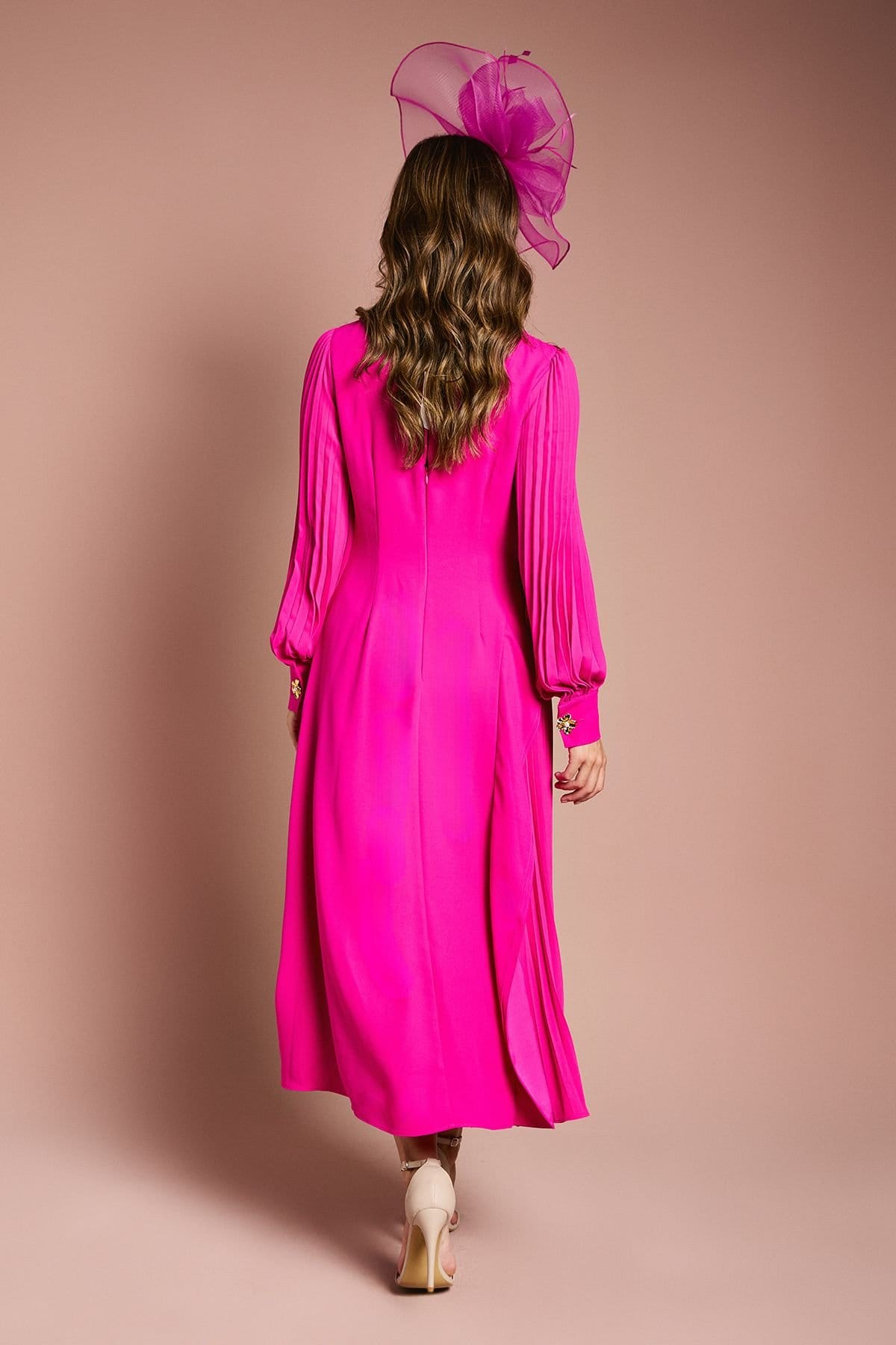 Coast Coast Women's Long Sleeve Pleated Crepe Midaxi Dress in Pink - 4