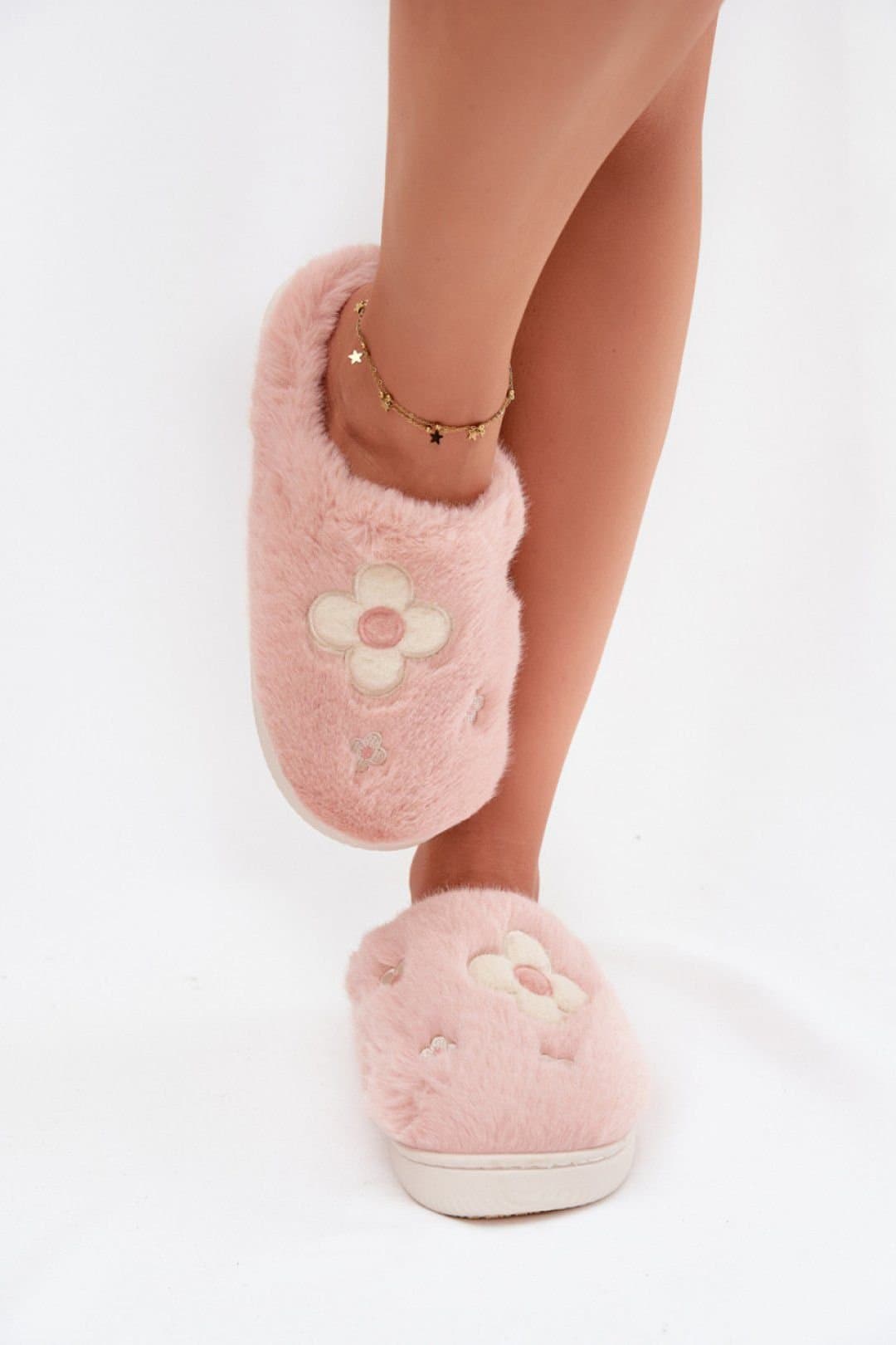 Love Lace Love Lace Women's Furry Flower Decor Slippers Warm Soft Insole Cozy Home Wear in Pink