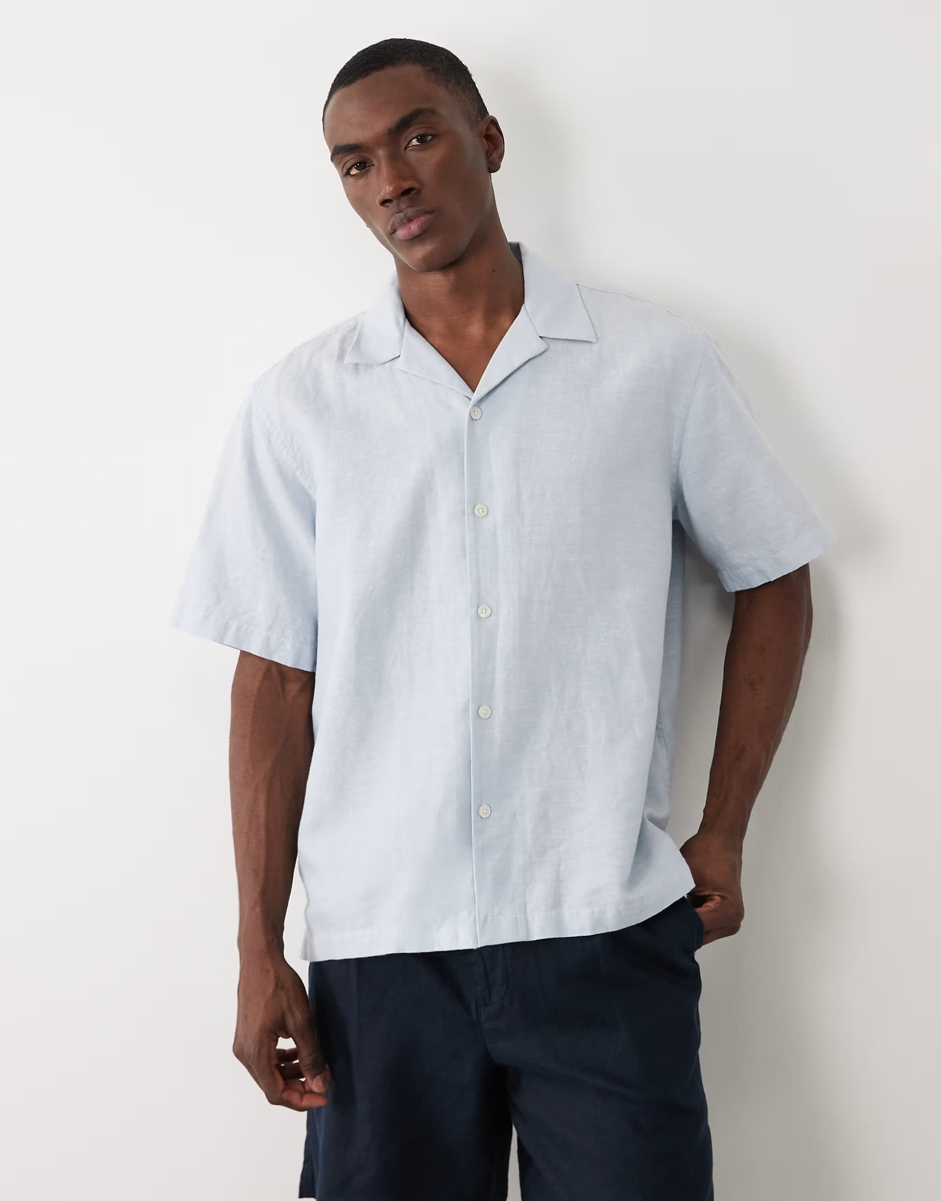 ASOS ASOS Dusty Blue Linen Blend Short Sleeve Shirt