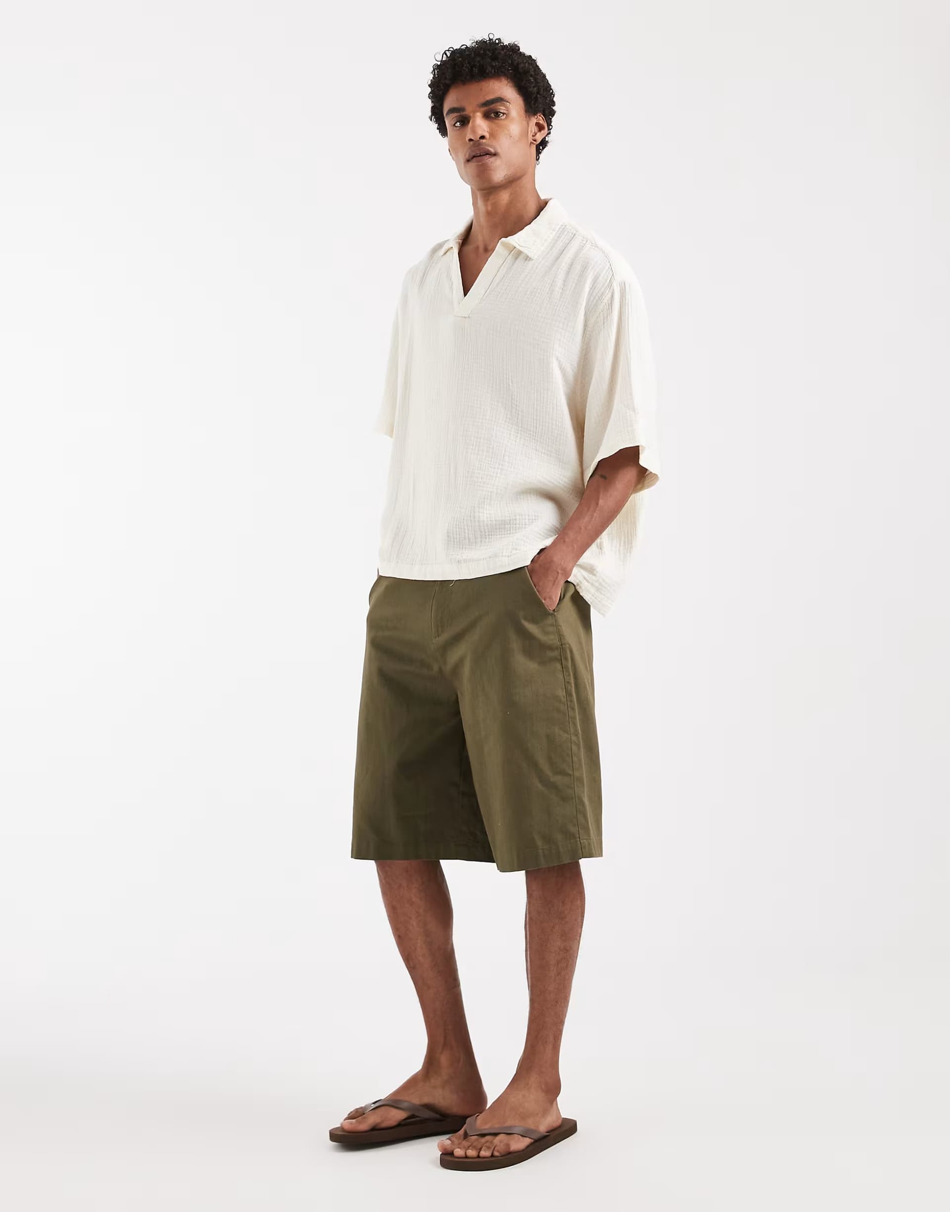 ASOS ASOS DESIGN boxy oversized overhead cheesecloth shirt in cream