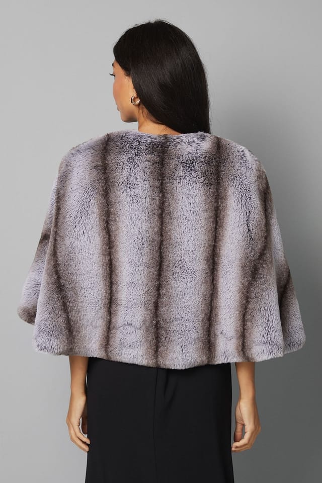 Wallis Wallis Women's Cropped Embellished Faux Fur Cape in Mink - 3