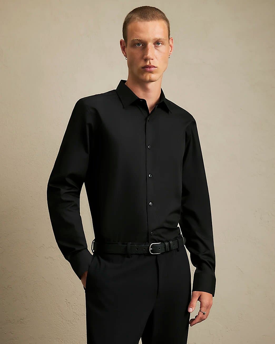 River Island Mens River Island Black Slim Fit Cotton Blend Shirt