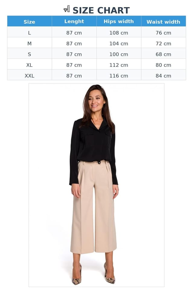 Love Lace Love Lace Women's Loose Solid Culottes Trousers Zipper Buttons in Beige - 3
