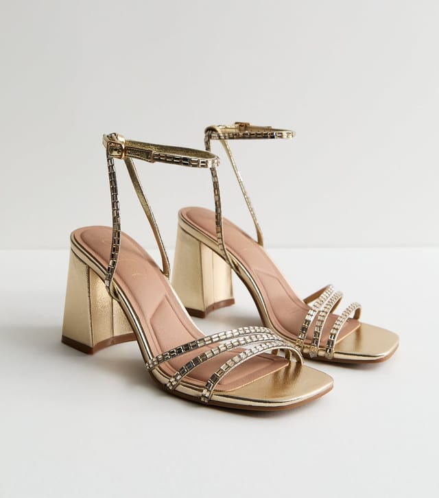 New Look Women's Gold Embellished Strappy Block Heel Sandals Vegan New Look - 2