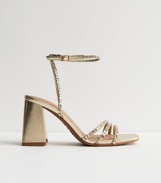 New Look Women's Gold Embellished Strappy Block Heel Sandals Vegan New Look - 3
