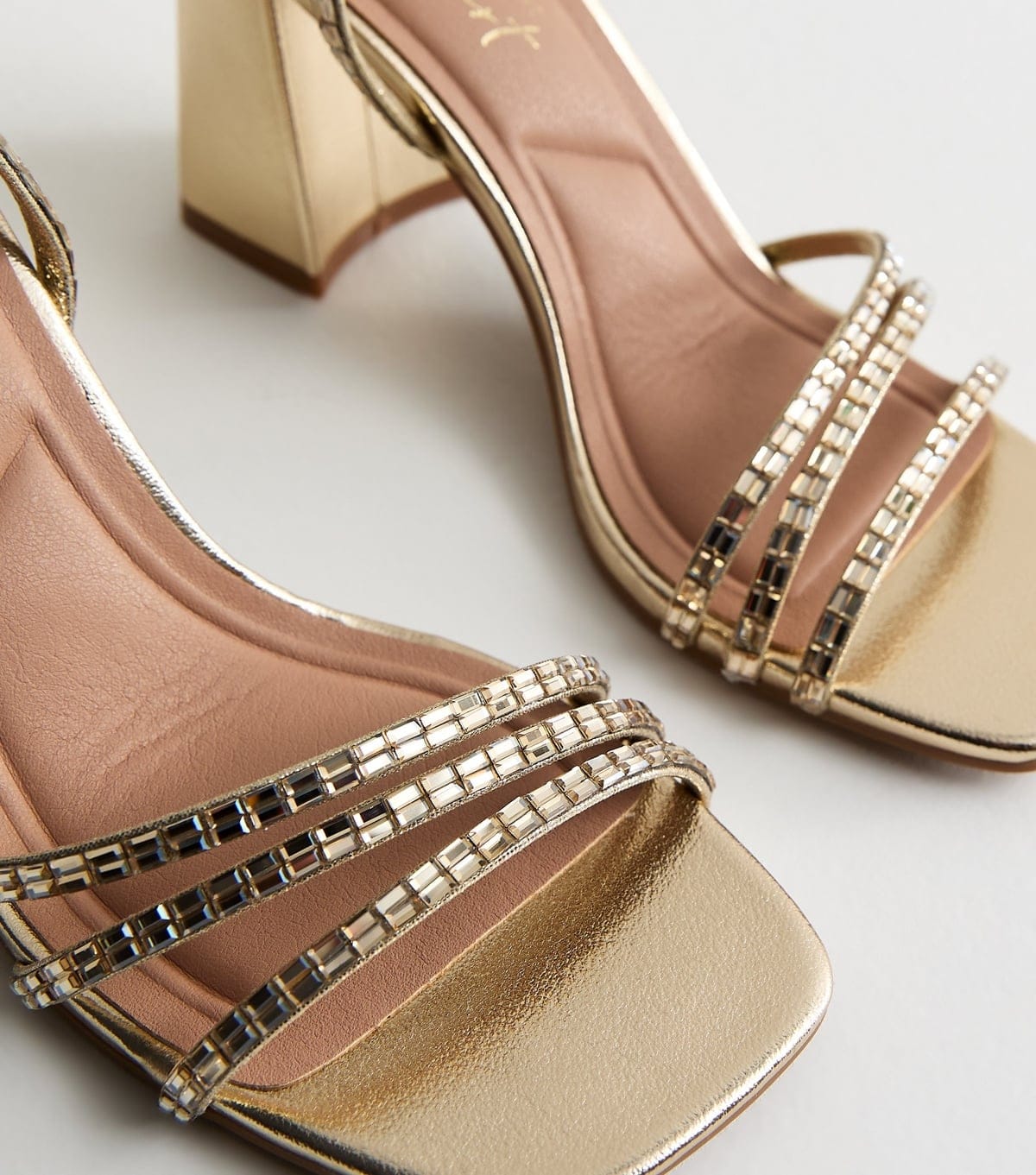 New Look Women's Gold Embellished Strappy Block Heel Sandals Vegan New Look - 4