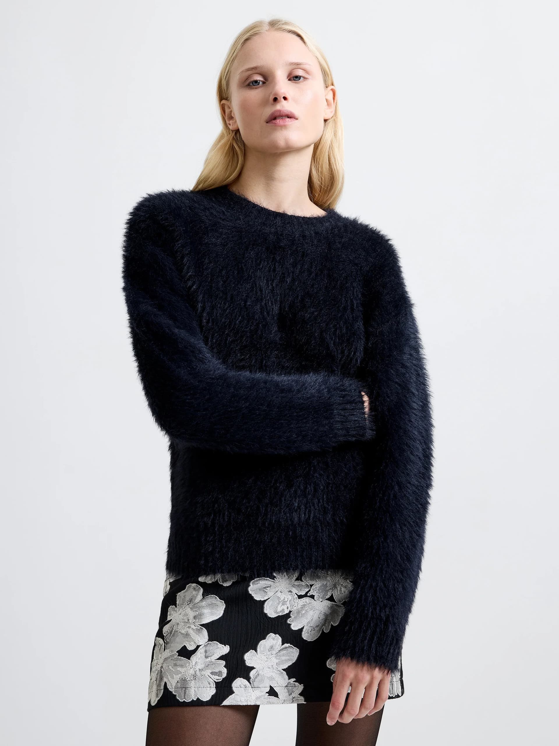 French Connection Lucile Mock Neck Fluffy Knit Jumper Black