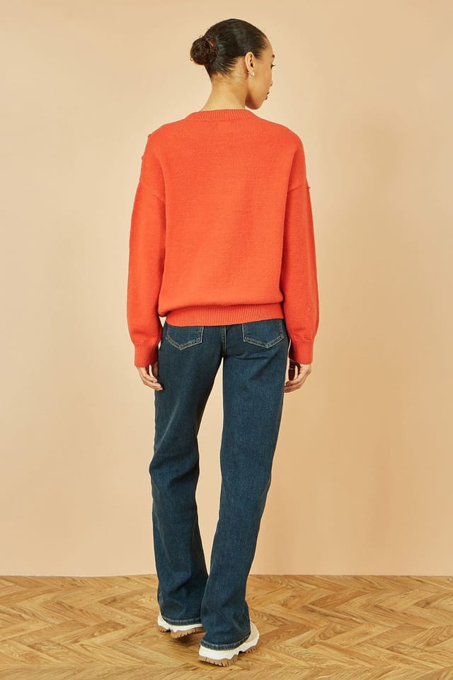 Yumi Yumi Women's Orange Heart Knit Relaxed Jumper - 3