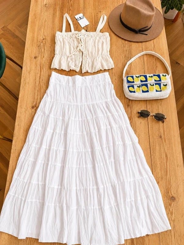 Zara Zara brand new cami Cream Boho Crochet Lace-Up Crop Top summer