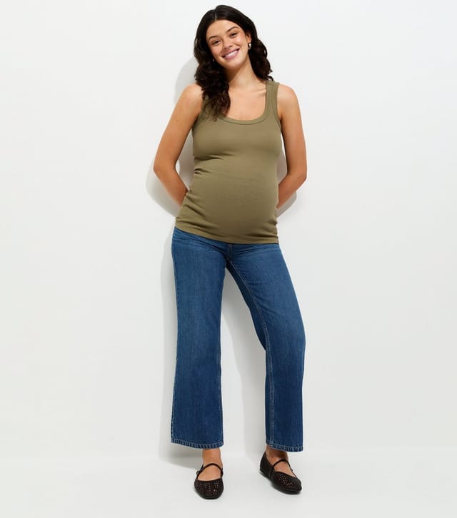 New Look Women's Maternity Light Khaki Cotton Rich Wide Trim Scoop Vest Top New Look - 2