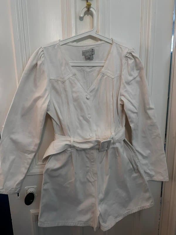 Never Fully Dressed White denim playsuit - Never Fully Dressed - size 14