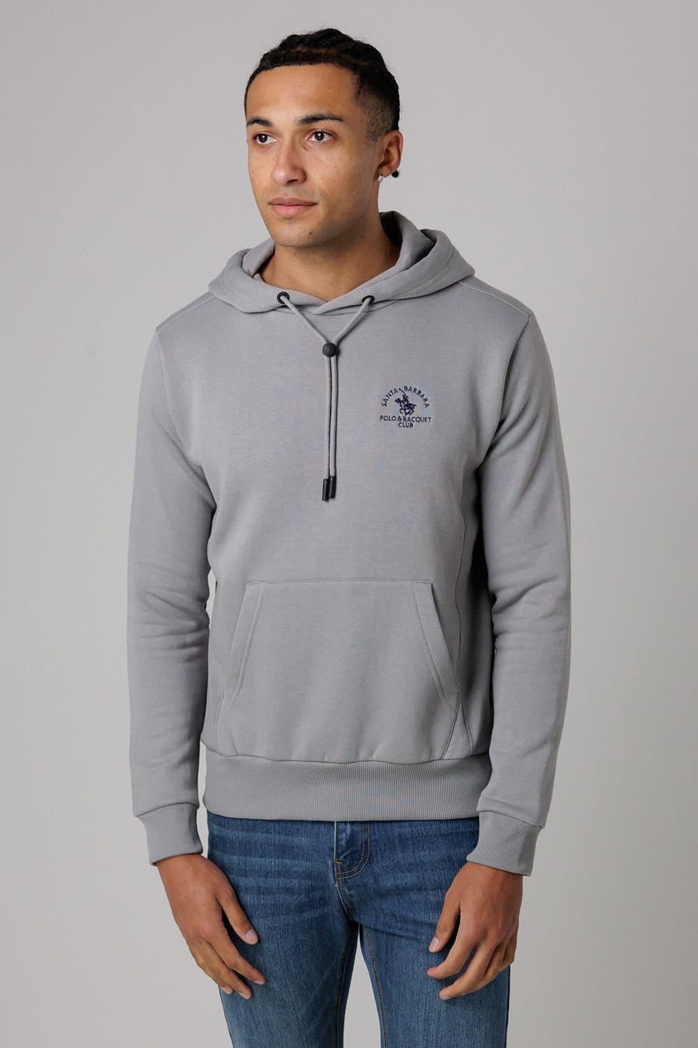 Santa Barbara Polo & Racquet Club Santa Barbara Polo & Racquet Club Men's Cotton Rich Pullover Hoodie with Drawstring & Kangaroo Pocket in Grey